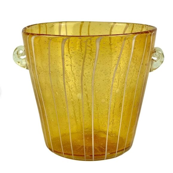 Vinini Disaronno Amber Murano Hand Blown Murano Glass Ice Bucket Stripes - Picture 1 of 8